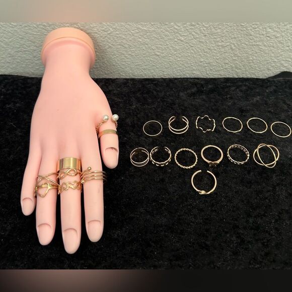 21 Brass-Tone Fashion Rings – Mixed Styles, Stackable + Free Glam! - Picture 1 of 10